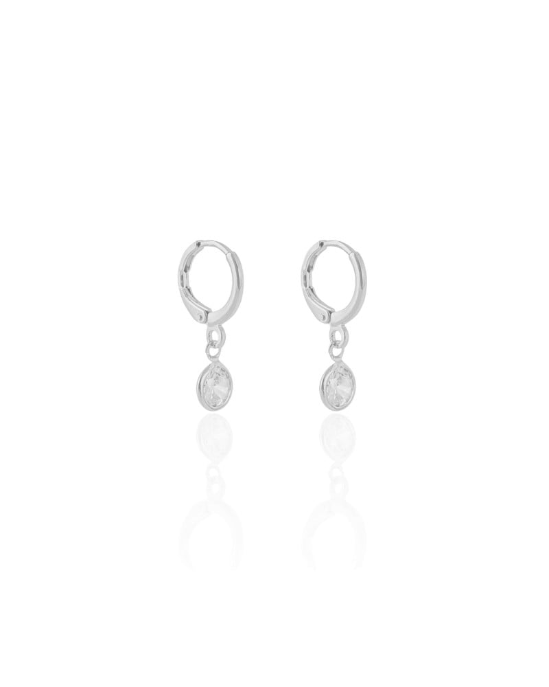 Brinco Argola Click Ponto de Luz Cristal 2.3 cm Ródio Branco