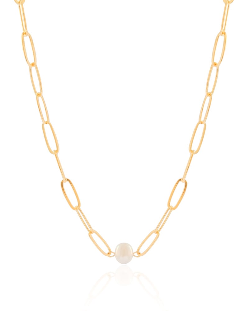Choker Elos com Pérola Banhado a Ouro 18K