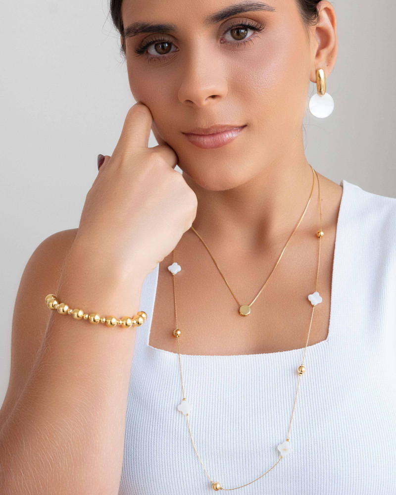 Pulseira Veneziana Bolas Lisas Banhado a Ouro 18K