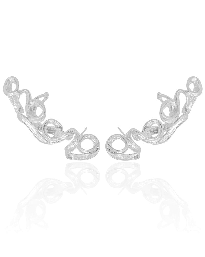 Ear Cuff Entrelaçado Ródio Branco