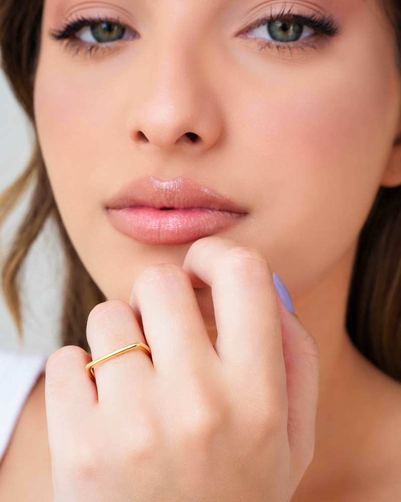 Anel Reto Liso Tamanho 17 Banhado a Ouro 18K