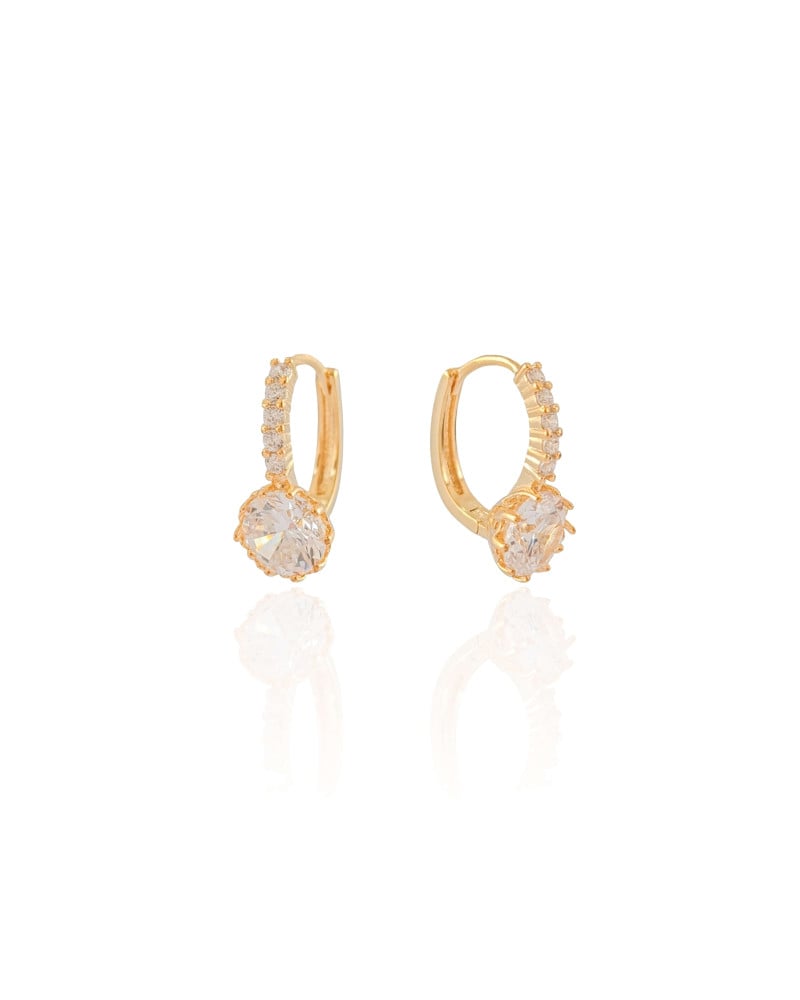 Brinco Argola Click Cravejado com Ponto de Luz Cristal 2.0 cm Banhado a Ouro 18K