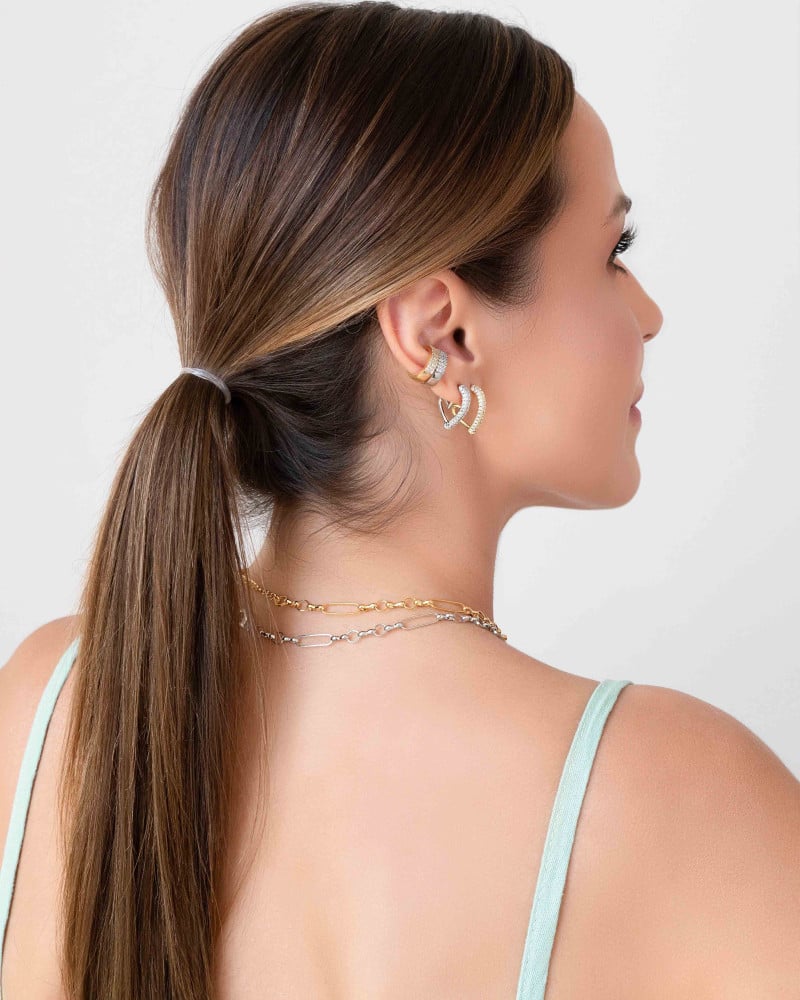 Piercing Reto Cravejado Cristal Banhado a Ouro 18K