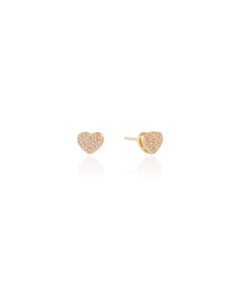 Brinco Coração Cravejado Banhado a Ouro 18K