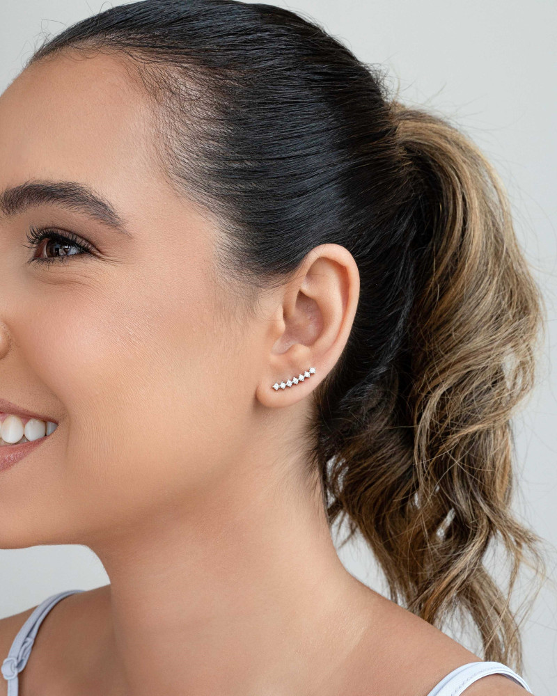 Ear Cuff Pontos de Luz Cristal 1.7 cm Ródio Branco