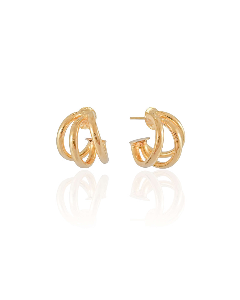 Brinco Argola Tubo Três Filetes 1.7 cm Banhado a Ouro 18K