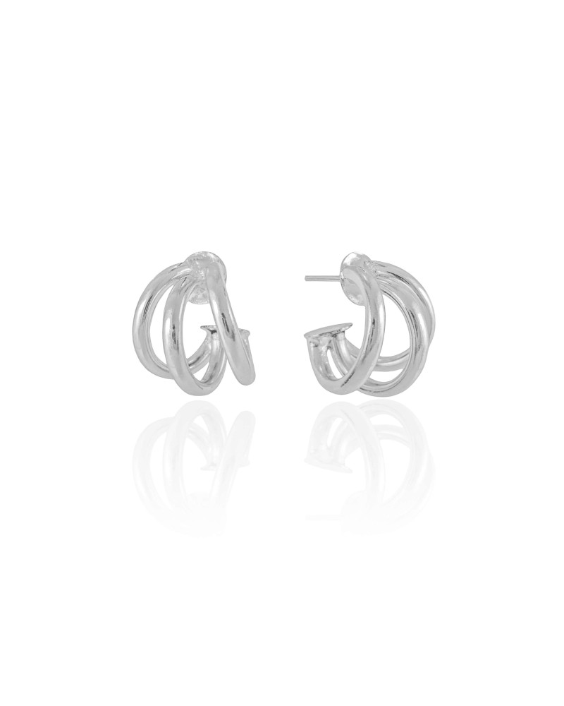 Brinco Argola Tubo Três Filetes 1.7 cm Ródio Branco