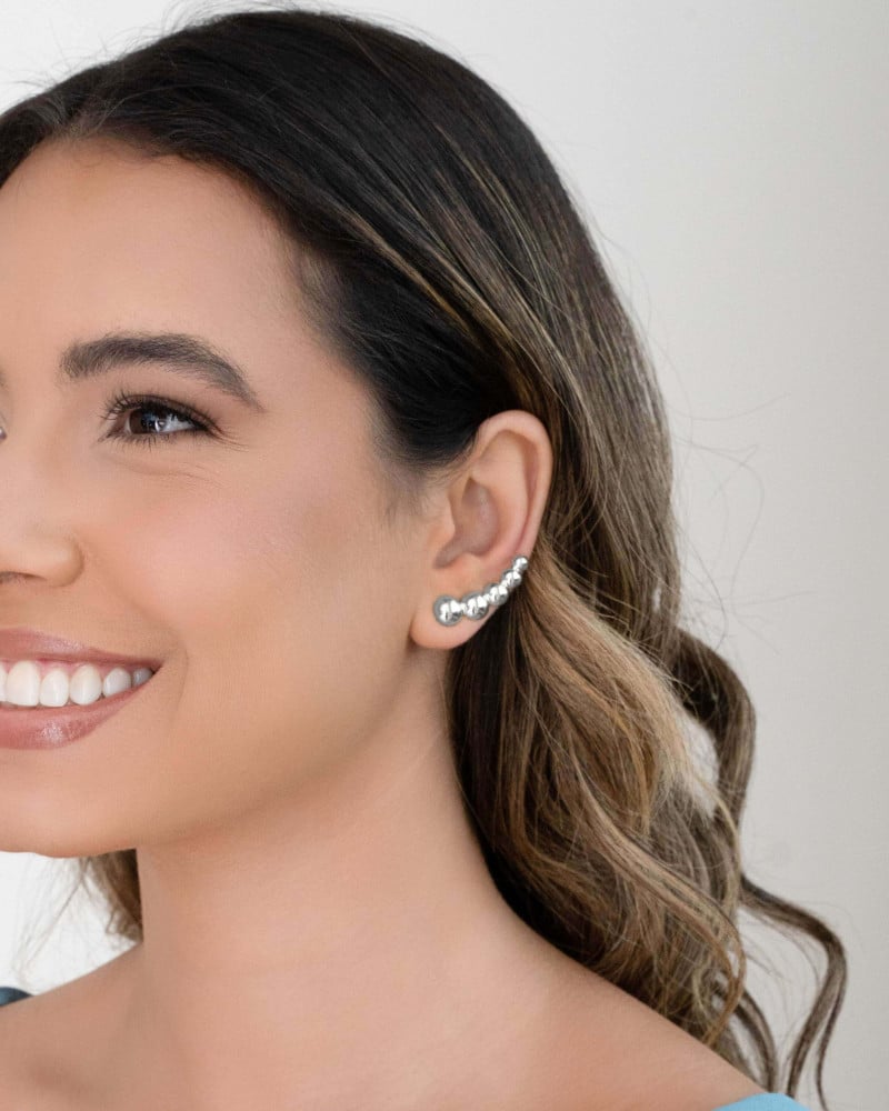 Ear Cuff Bolas Lisas 3.0 cm Ródio Branco