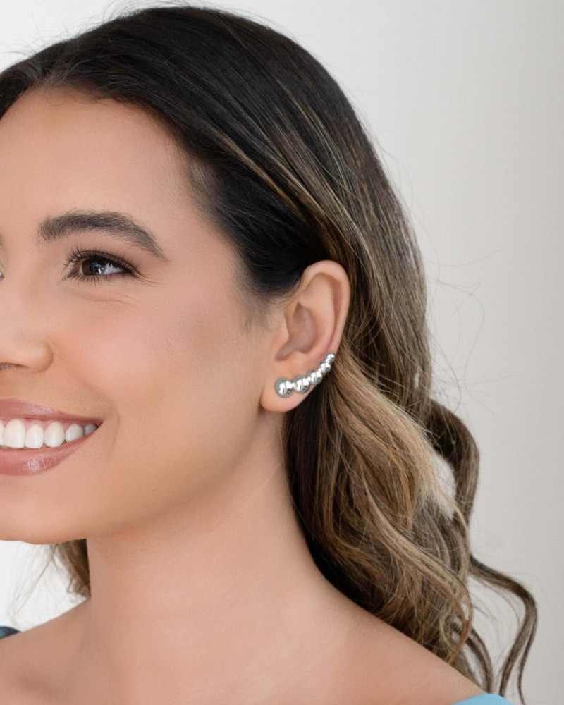 Ear Cuff Bolas Lisas 3.0 cm Ródio Branco