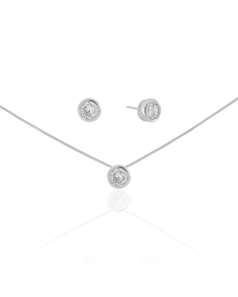 Conjunto Cravação Inglesa Ródio Branco