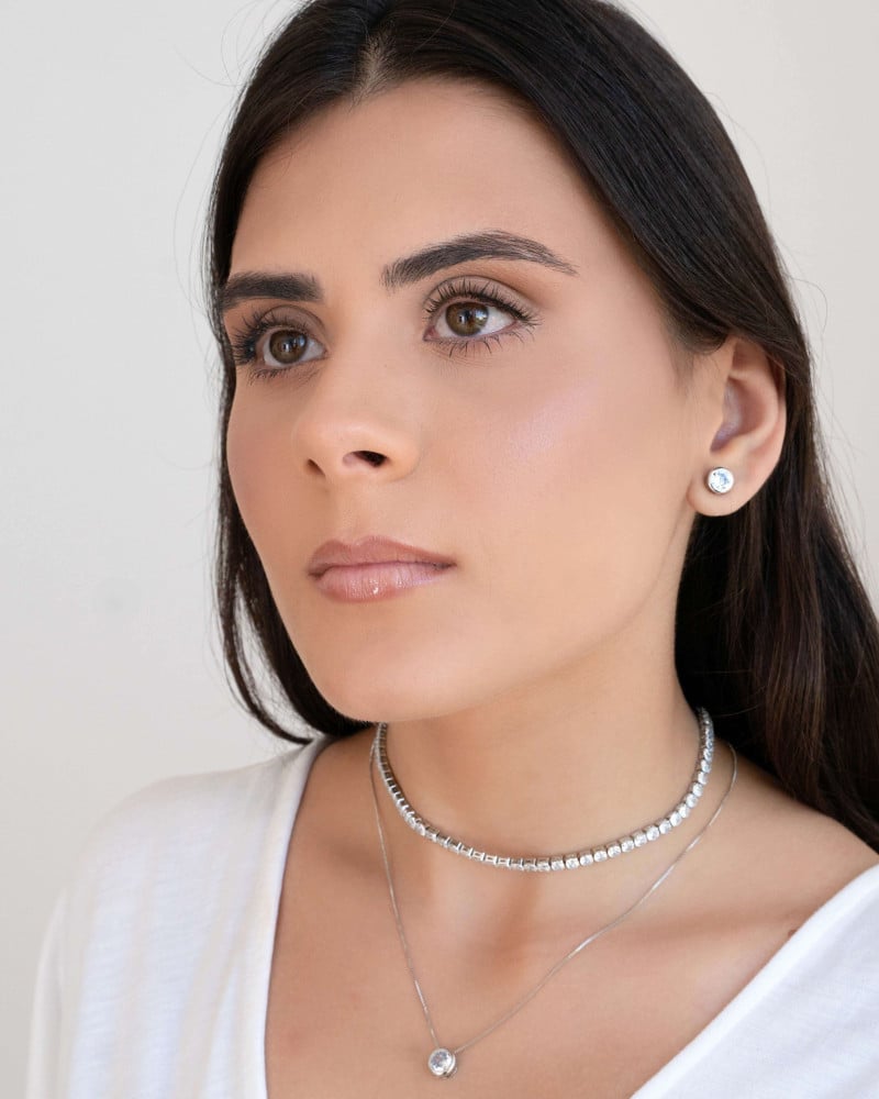 Conjunto Cravação Inglesa Ródio Branco