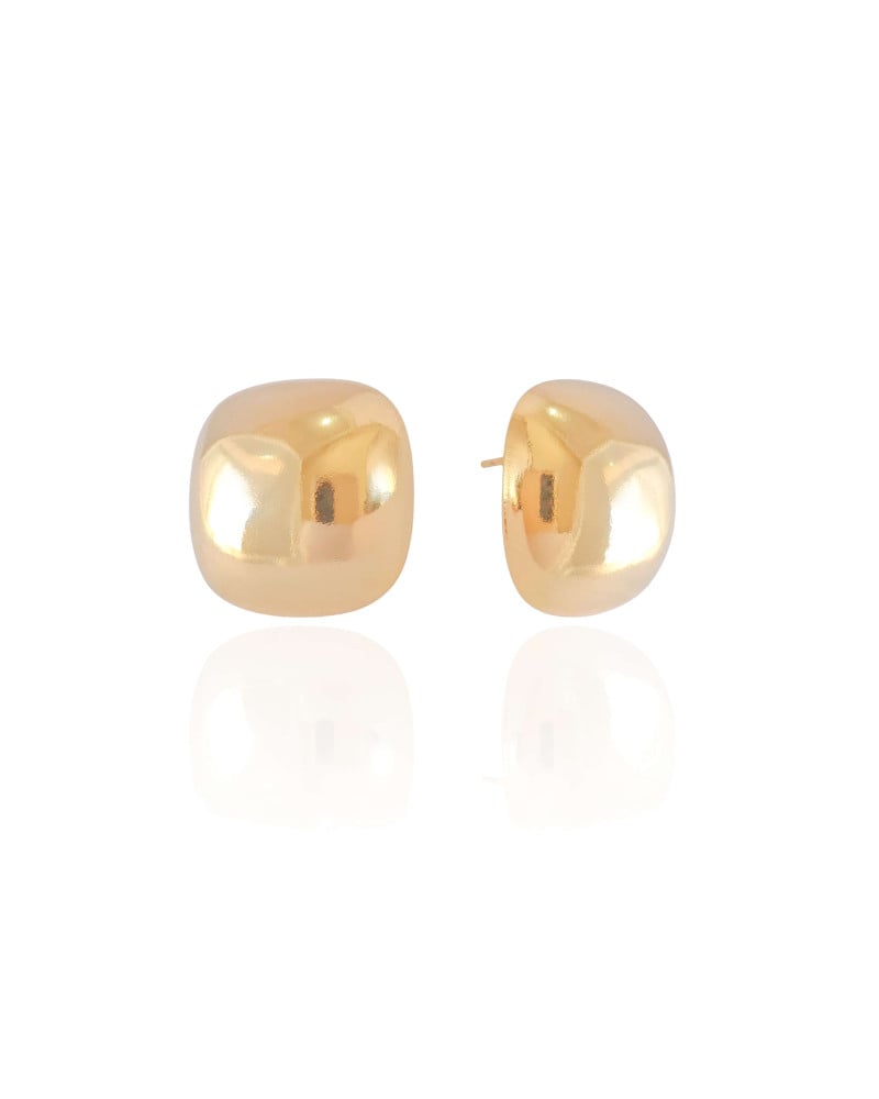 Brinco Quadrado Abaulado Liso Banhado a Ouro 18K