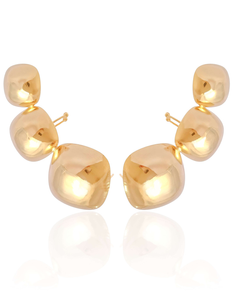 Ear Cuff Quadrados Abaulados Lisos Banhado a Ouro 18K