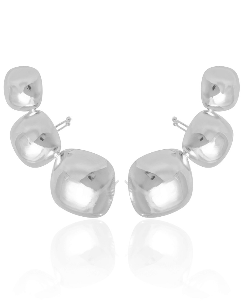 Ear Cuff Quadrados Abaulados Lisos Ródio Branco
