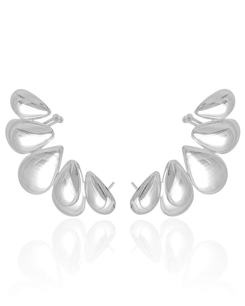 Ear Cuff Gotas Lisas Ródio Branco
