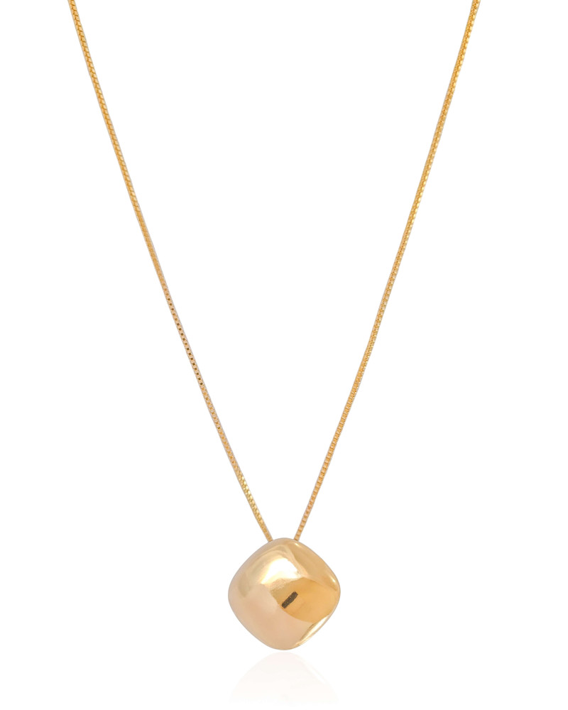 Gargantilha Veneziana Quadrado Abaulado Liso Banhado a Ouro 18K