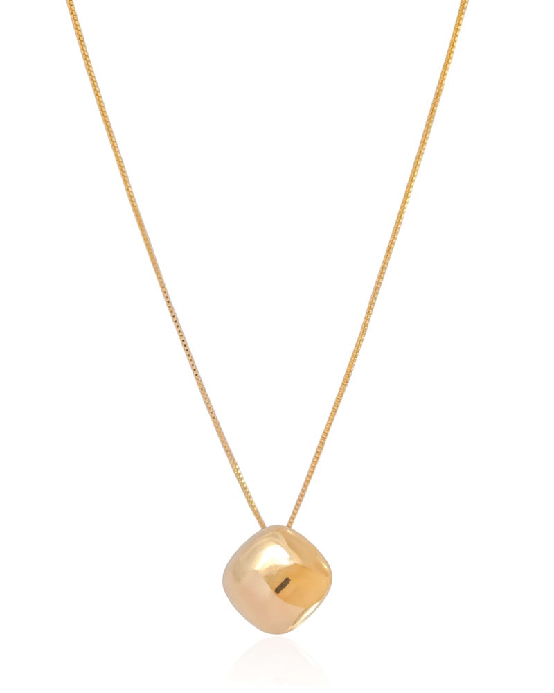 Gargantilha Veneziana Quadrado Abaulado Liso Banhado a Ouro 18K