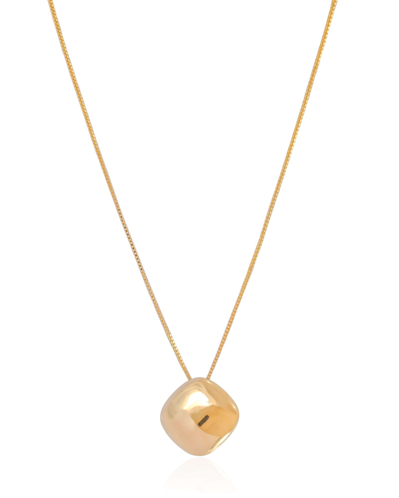 Gargantilha Veneziana Quadrado Abaulado Liso Banhado a Ouro 18K