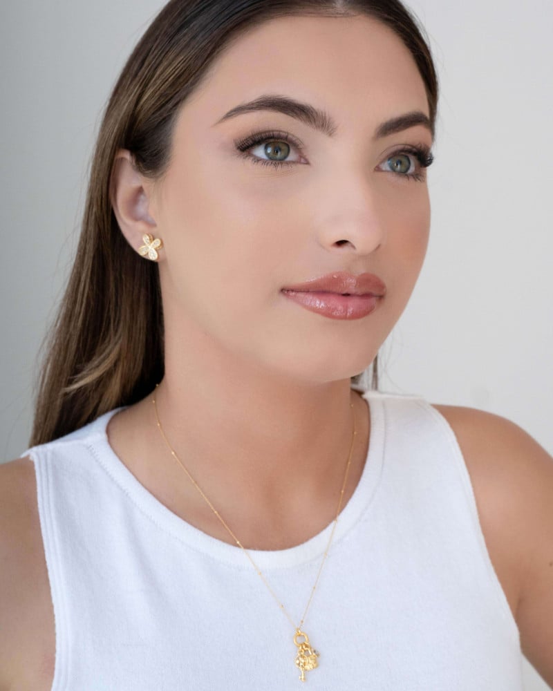 Brinco Flor Cravejado Cristal Banhado a Ouro 18K