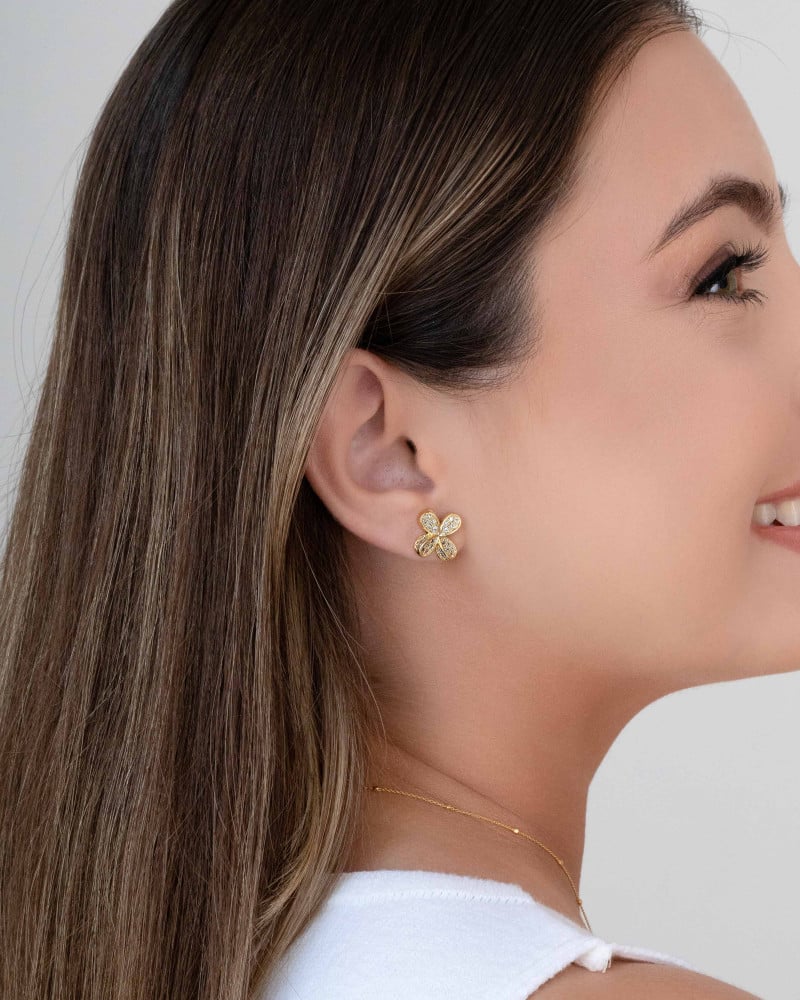 Brinco Flor Cravejado Cristal Banhado a Ouro 18K