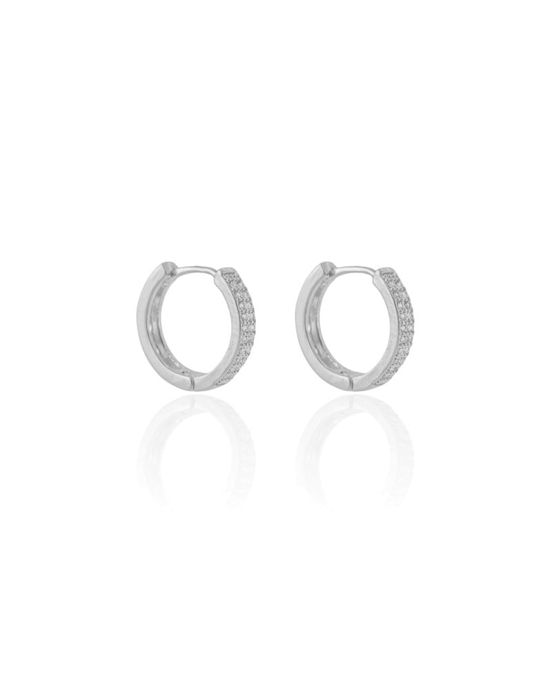Brinco Argola Click Cravejada Cristal 1.6 cm Ródio Branco