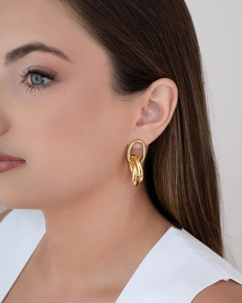 Brinco Tubos Lisos Entrelaçados Banhado a Ouro 18K