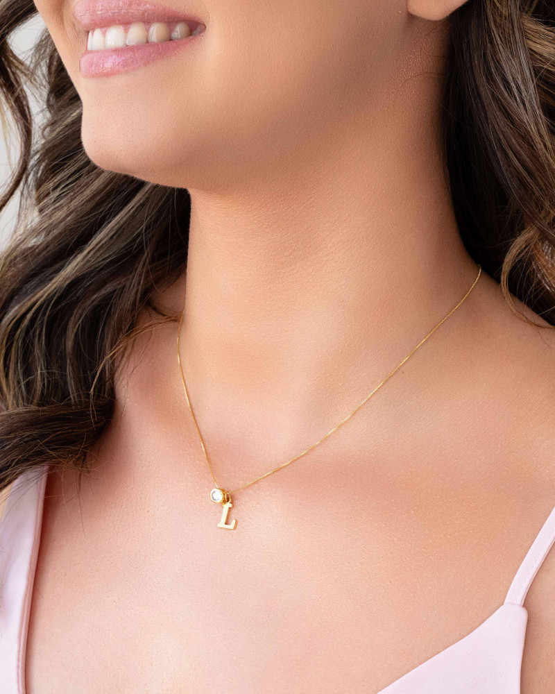 Gargantilha Veneziana Letra L e Ponto de Luz Cristal Banhado a Ouro 18K
