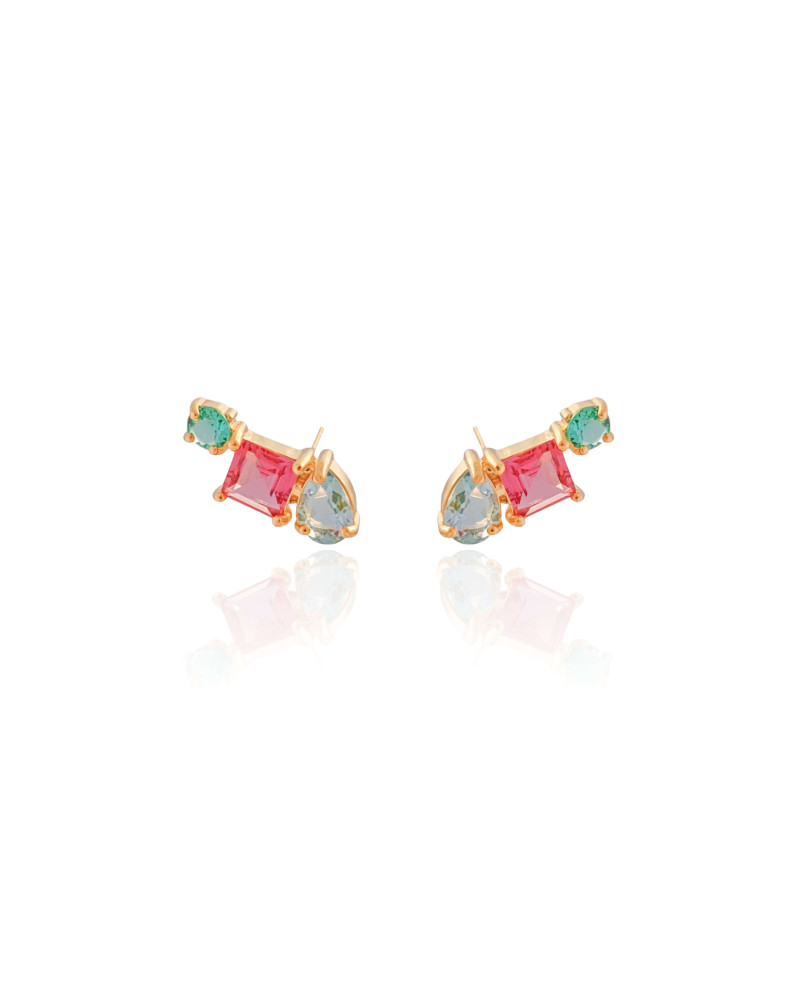 Ear Cuff Geométrico Colorido Banhado a Ouro 18K