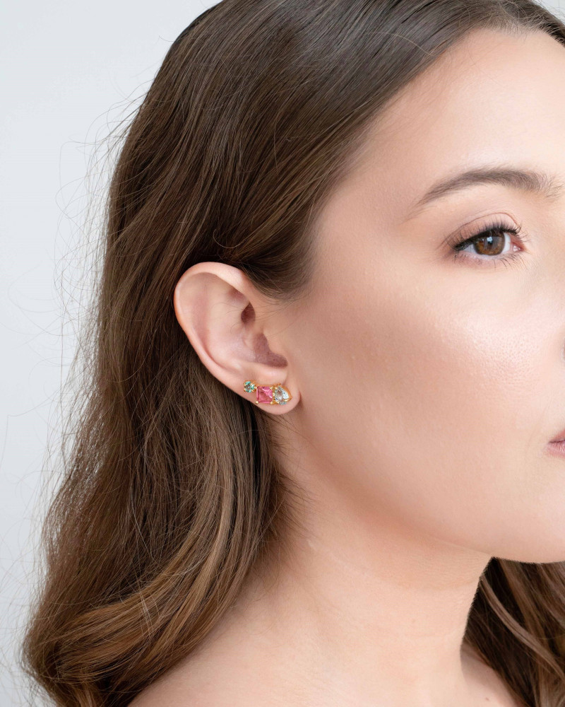 Ear Cuff Geométrico Colorido Banhado a Ouro 18K