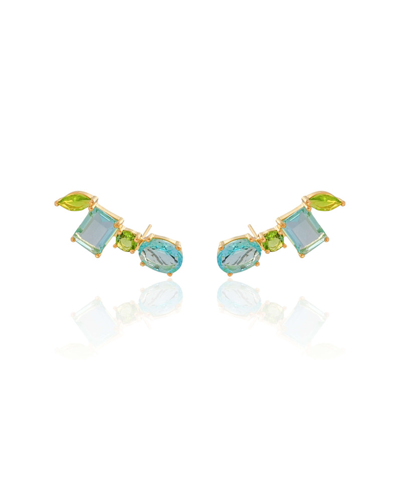 Ear Cuff Quadrado Oval Colorido Banhado a Ouro 18K