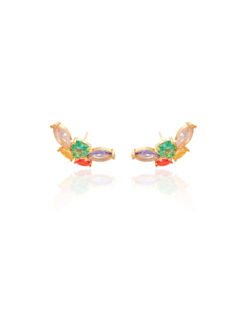 Ear Cuff Navetes Colorido Banhado a Ouro 18K