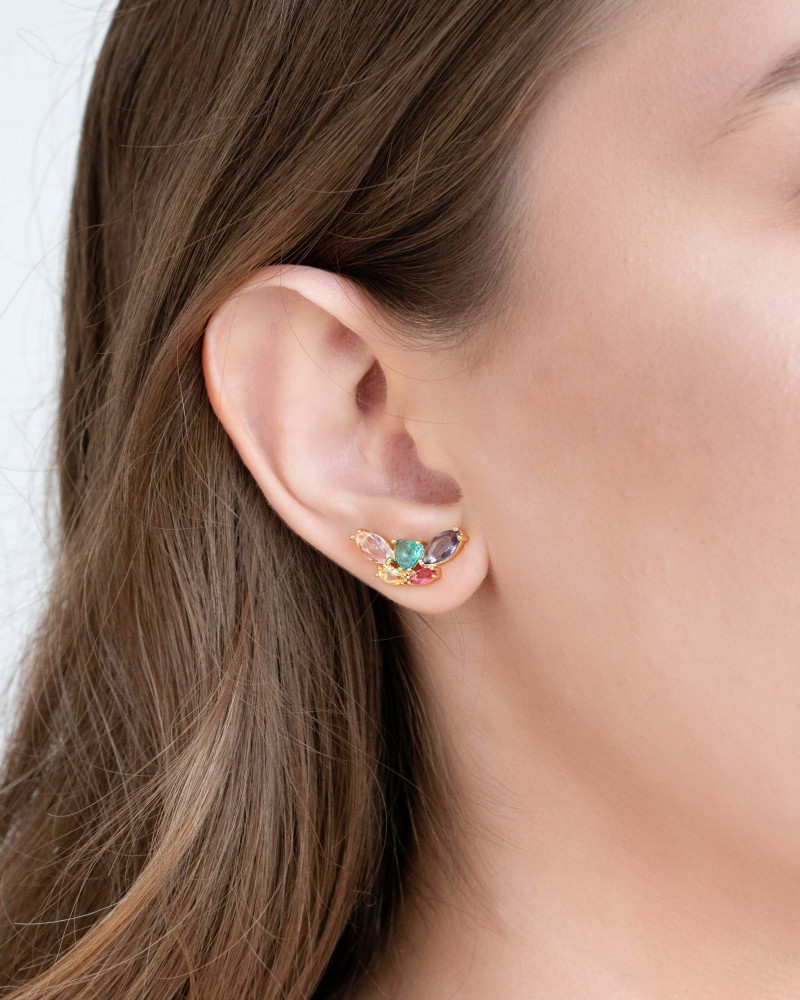 Ear Cuff Navetes Colorido Banhado a Ouro 18K