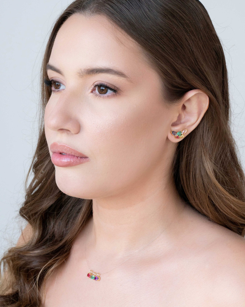 Ear Cuff Navetes Colorido Banhado a Ouro 18K
