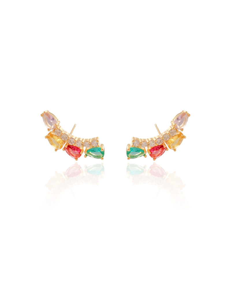 Ear Cuff Gotas Coloridas Banhado a Ouro 18K