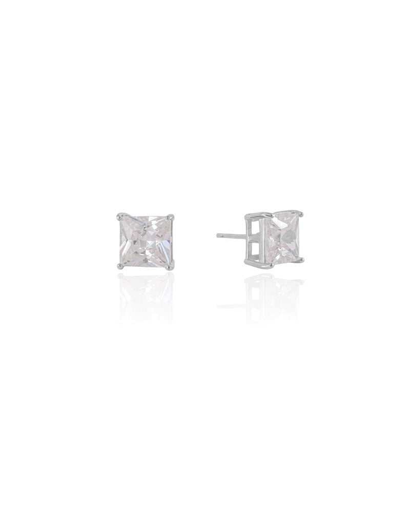 Brinco Ponto de Luz Quadrado Cristal Ródio Branco