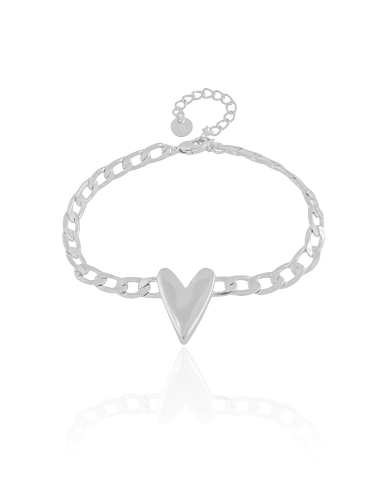 Pulseira Grumet Coração Liso Ródio Branco