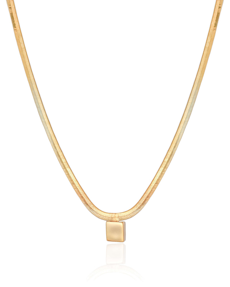 Choker Malha Fita Quadrado Liso Banhado a Ouro 18K