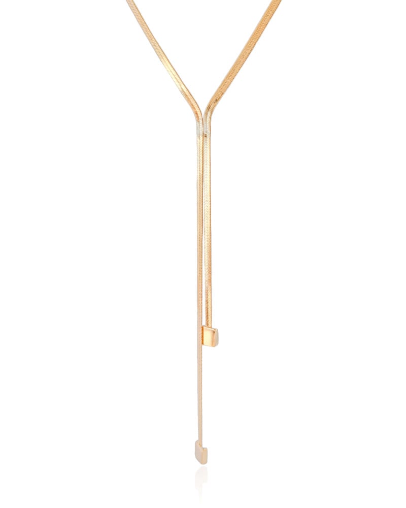 Gargantilha Gravata Malha Fita Quadrado Liso Banhado a Ouro 18K