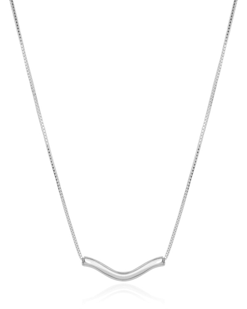 Gargantilha Veneziana Pingente Ondulado Ródio Branco - 40 cm