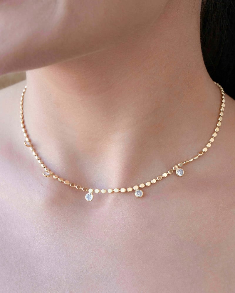 Choker Bolinhas Achatadas Pontos de Luz Cristal Banhado a Ouro 18K