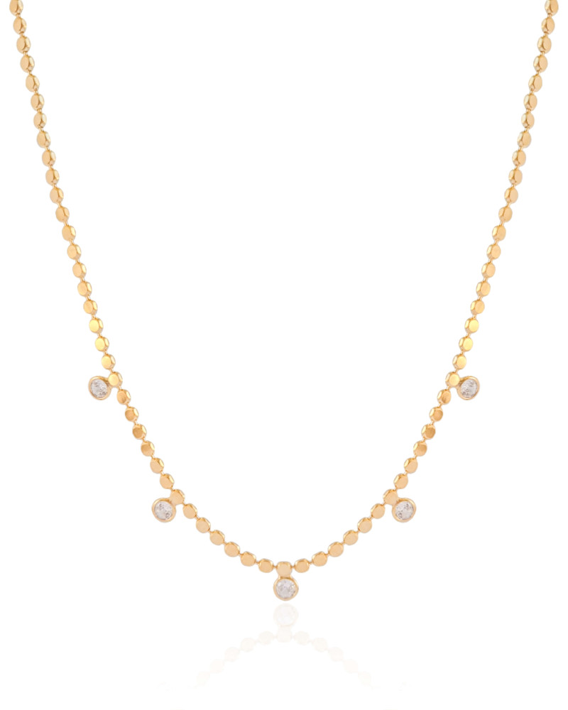 Choker Bolinhas Achatadas Pontos de Luz Cristal Banhado a Ouro 18K