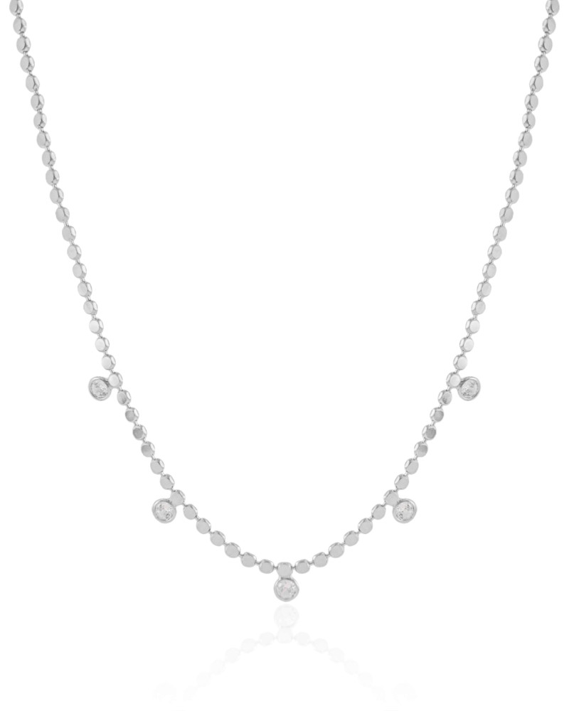 Choker Bolinhas Achatadas Pontos de Luz Cristal Ródio Branco