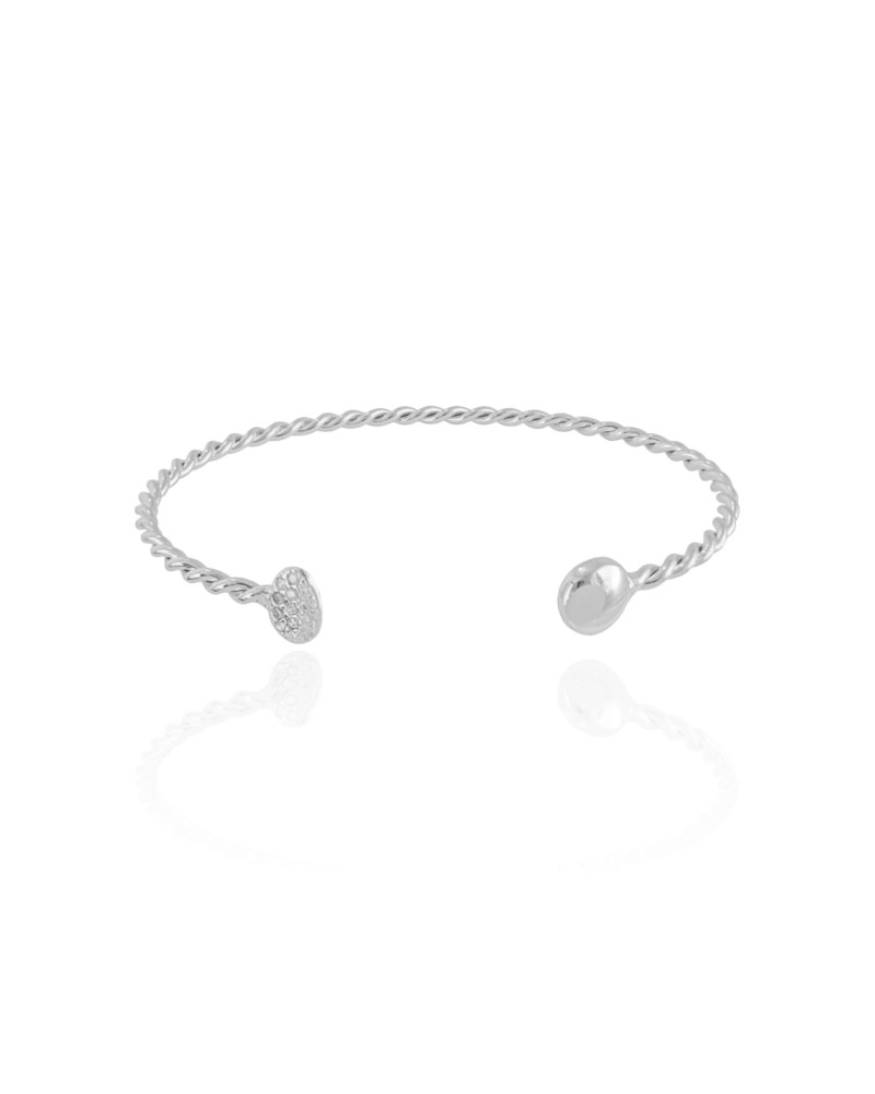 Bracelete Torcido Oval Cravejado Cristal Ródio Branco
