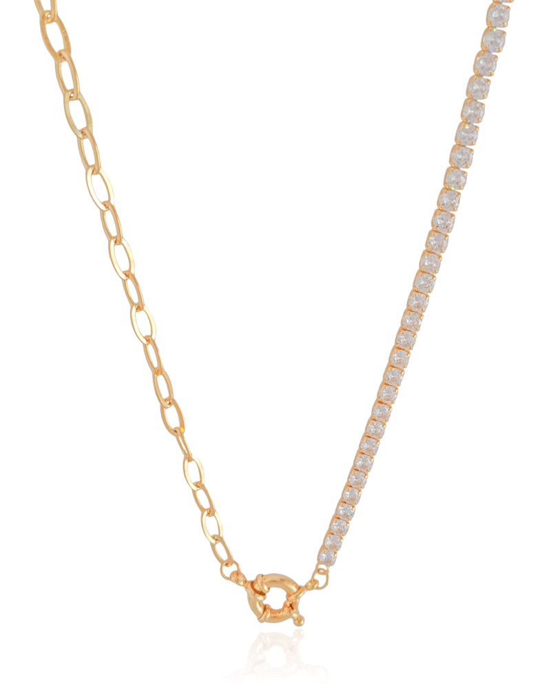 Gargantilha Riviera Cristal e Elos Ovais Banhado a Ouro 18K