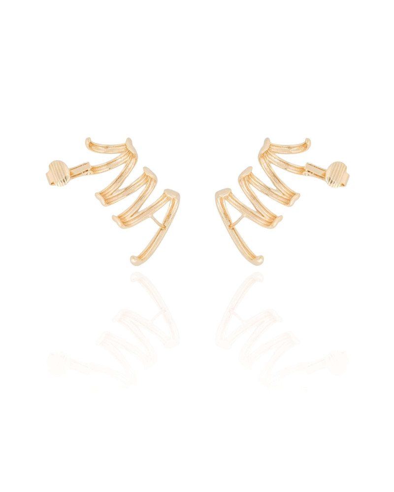 Ear Cuff Duplo 7 Filetes Liso Pressão Banhado a Ouro 18K