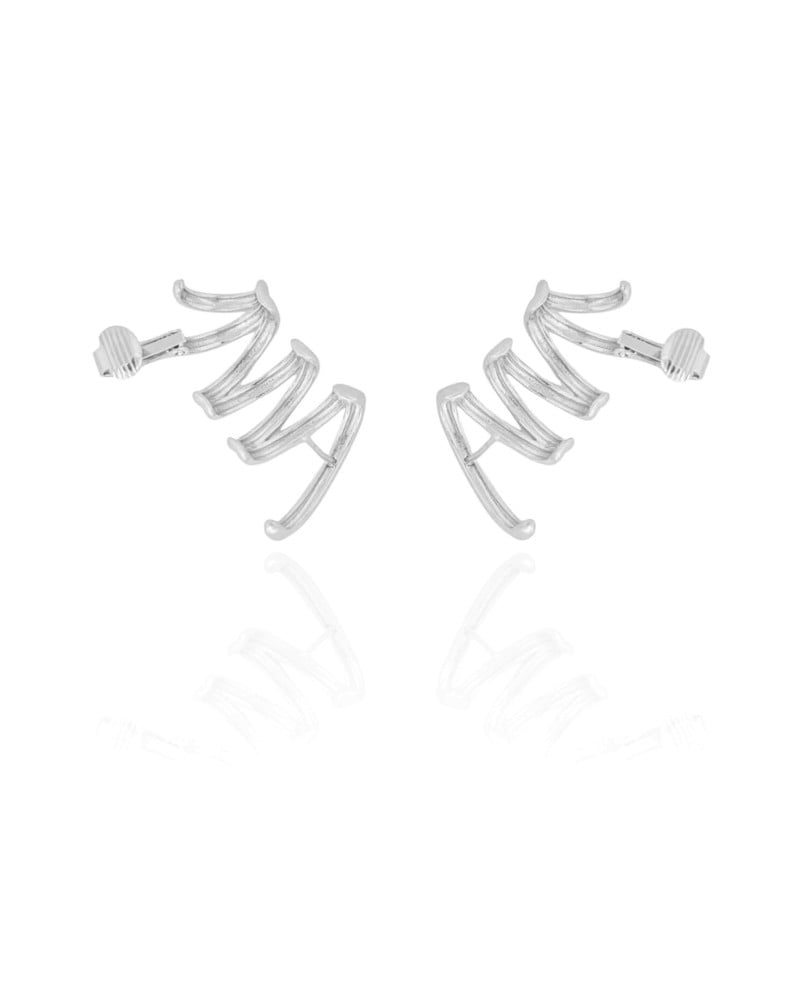 Ear Cuff Duplo 7 Filetes Liso Pressão Ródio Branco
