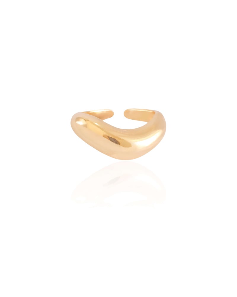 Anel Ajustável Abaulado Liso Tamanho P Banhado a Ouro 18K