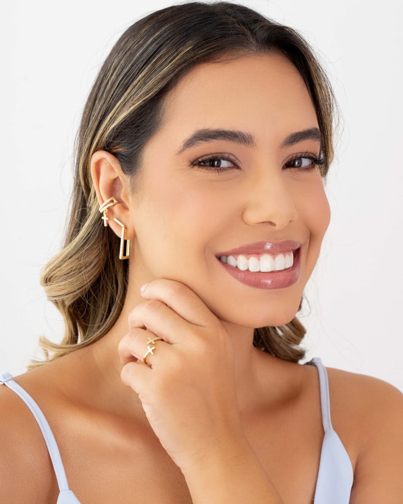 Piercing Cruz Cravejada Cristal Banhado a Ouro 18K
