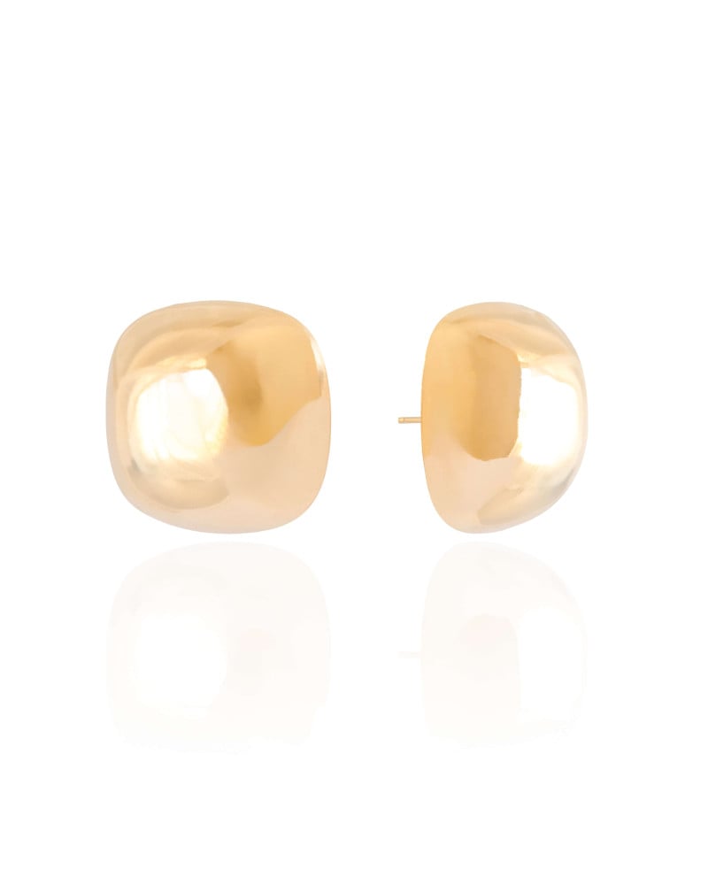 Brinco Quadrado Liso Abaulado Banhado a Ouro 18K