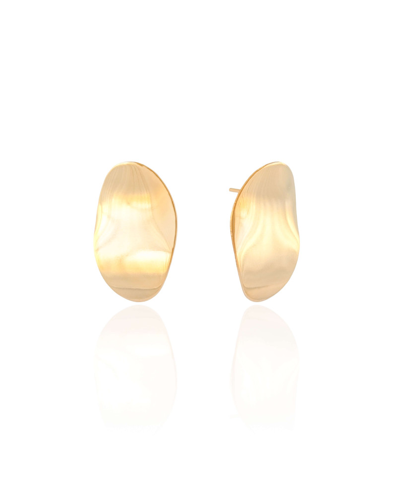 Brinco Oval Onda Lisa Banhado a Ouro 18K